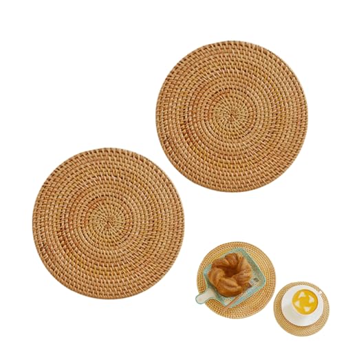 鍋敷き 籐編 耐熱鍋敷き ホットディッシュ用 断熱ホットパッド 天然素材 手作り 籐マット 丸型 洗える断熱マット ナチュラル ラタン 厚手 鍋マット耐熱 断熱パッド お茶 お酒 コーヒー ハンドメイドナチュラルコースター(20cm-2枚セット) 送料無料