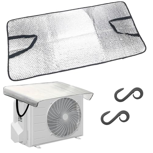 エアコン 室外機カバー 2枚セット 遮熱シート 日除け 大型 約95×46cm アルミ エアコン カバー 室外機 日除け 汚れ対策 UVカット 節電 耐久性 ホコリよけ 取り付け簡単 (2)