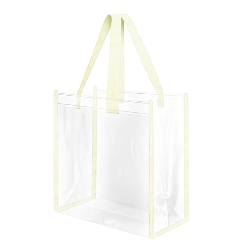 プールバッグ 透明 ビニールバッグ 防汚 防水 トートバッグ 持ち運び 便利 耐久性 強度 高精細 半透明 マルチシーン 旅行包 衣物収納包 (クリーム色 25cm) 送料無料