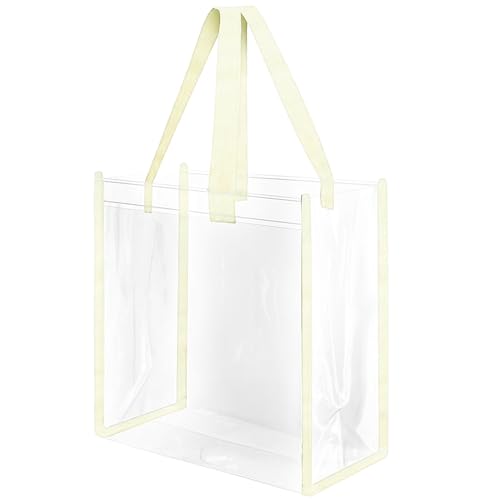 プールバッグ 透明 ビニールバッグ 防汚 防水 トートバッグ 持ち運び 便利 耐久性 強度 高精細 半透明 マルチシーン 旅行包 衣物収納包 (クリーム色 30cm)