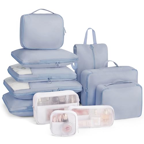 トラベルポーチ 11点セット 圧縮 旅行用圧縮袋 圧縮バッグ 化粧ポ一チ セットスーツケース 衣類仕分け収納 軽量 圧縮 パッキングポーチ 旅行収納ポーチ 出張 衣類 整理 海外旅行 便利グッズ ブルー
