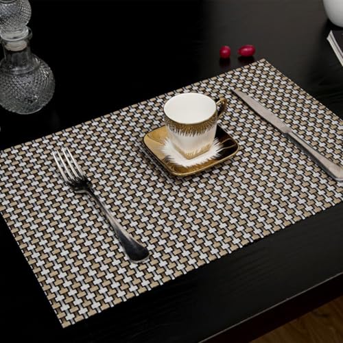 ランチョンマット 織り風 豪華 お手入れ簡単 モダン ビニール キッチン テーブル 耐熱 マット ダイニングテーブル用 レースマット 汚れに強い 折りたたみ式 洗える 拭き取り可能 ダイニング テーブル デコレーション 屋内 6枚セット