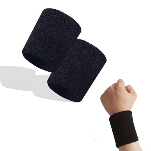 リストバンド 通気性 男女兼用 袖の濡れ防止 ジム スポーツ ヨガ バスケットボール 携帯に便利 保護フリーサイズ ブラック 1セット2枚 送料無料