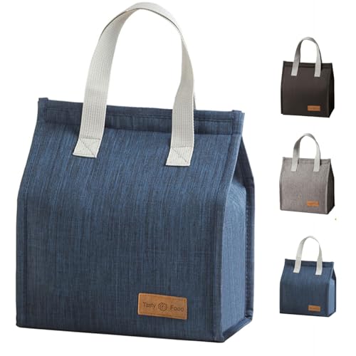 ランチバッグ 保冷バッグ 大容量 断熱袋 厚手保温バッグ ランチトートバッグ 保温バッグ 通勤 通学 ピクニック 仕事 オフィス 旅行用 男女兼用 (ネイビーブルー) 送料無料