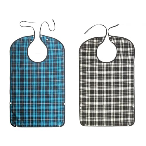 介護エプロン 食事エプロン 高耐久性 防水 汚れ防止 お手入れ簡単 ポケット付き 高齢者 大人 食事用 2枚セット (ブルー+ブラック)