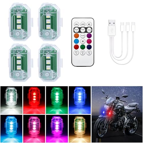 ストロボライト 小型 USB-C充電 フラッシュライト 8色切替 リモコン操作 配線不要 アップグレード 警告灯 衝突防止 爆光 非常信号灯 LEDライト バイク 自転車 車用 汎用 補助灯 軽い防水 点滅ランプ 4個セット