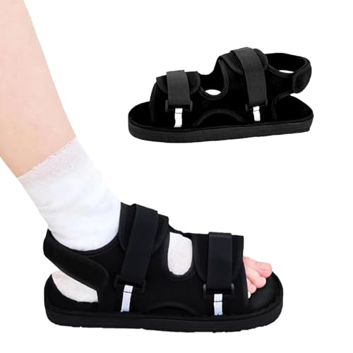 ギプス サンダル 介護シューズ リハビリ 骨折 捻挫 片足 左右兼用 調整可能 松葉杖 つま先圧力軽減 滑り止め リハビリ ギブス用シューズ (黒Sソール長(22cm))