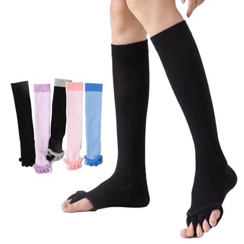 足指ソックス 着圧ソックス 足指 広げる ソックス 5本指着圧ソックス 寝る時用靴下 足指全開 寝る時 ロング 寝ながら 部屋着 レディース 黒