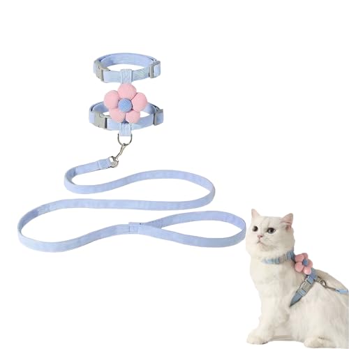 猫 ハーネス 猫 リード リードセット 胴輪 花の形 猫具りーど 猫用ハーネス 軽量 超小型犬 小型犬 猫 散歩 用 簡簡単脱着式 サイズ調節可能 通気メッシュ 脱走防止散歩 (ピンクの花 S) 送料無料