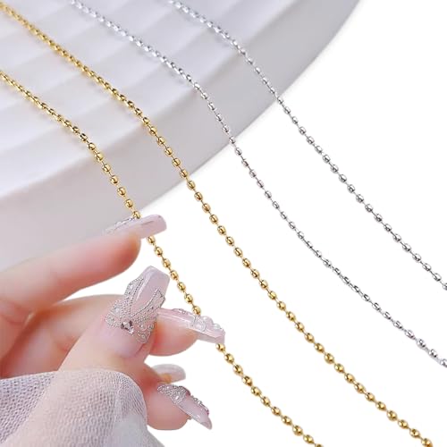 ネイルパーツ ネイル チェーン 50cm 2本入り 2色 極細 1mm ボールチェーン 裁断可能 ネイルデコレーションパーツ DIY ネイルアート 工芸品 人気...