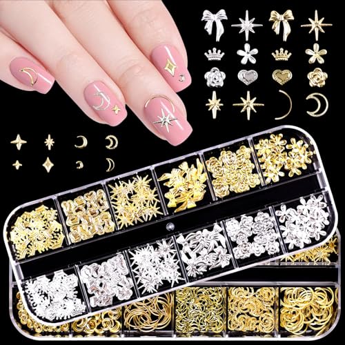ネイルパーツ 星 ネイルパーツ 月 星 月 ハート 花 蝶結び スター 王冠 多くのスタイル ネイルパーツ スタッズ ネイルアートデコレーション かわいい ファ...