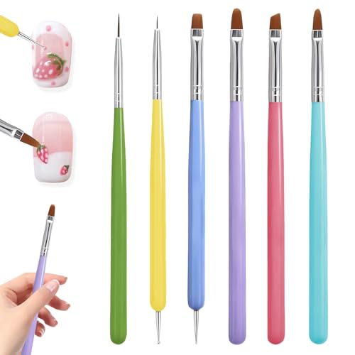 ネイル 筆 ネイルブラシセット 6個入り ジェルネイルブラシセット ネイルアートラインブラシ スマッジペンシル プルラインスカルプティングペン (B) 送料無料
