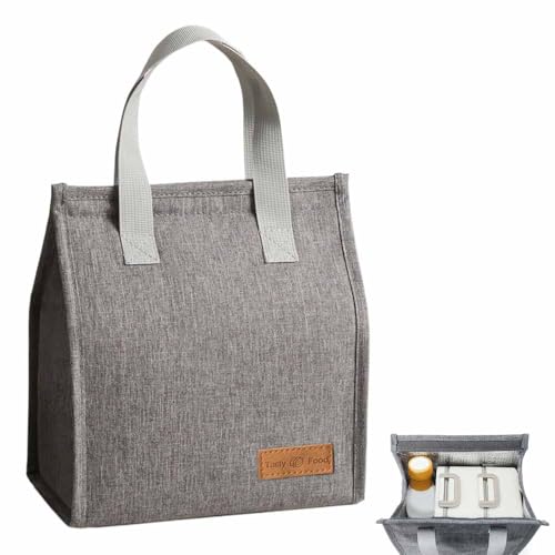 ランチバッグ 保冷バッグ お弁当袋 厚手保温バッグ 大容量 防水 軽量 内部断熱アルミニウム箔 ランチトートバッグ 大容量 防水 軽量 耐久性 面ファスナー式 汚れ知らず 持ち運び便利 通勤 通学 アウトドア ピクニック仕事 オフィス 旅行用 男女兼用 (グレー) ...