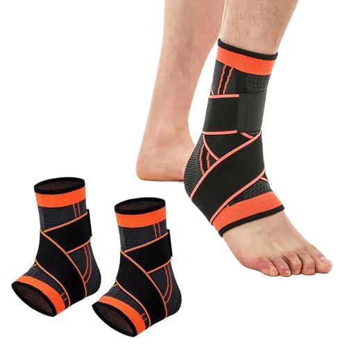 足首用サポーター 薄手 2枚セット 足首サポーター 固定 圧力調整 両足 安定サポート 通気性 弾力性 3Dニッティング アキレス腱 サポーター 伸縮性 日常生活 男女兼用 (オレンジ XL) 送料無料