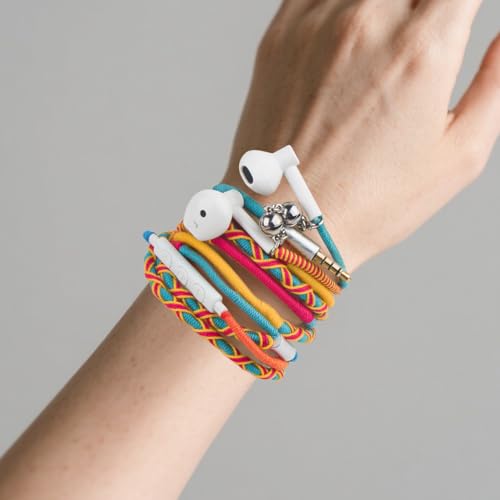 イヤホンブ レスレット カラフル 編組イヤホン 3.5mm 有線ヘッドフォン マイク付き リモートインイヤー..