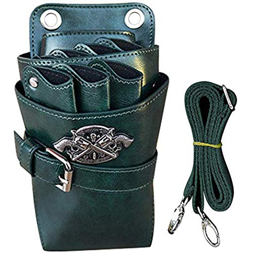 シザーケース シザーバッグ 美容師 理容師 PUレザー 収納ケース ツールバッグ ヘアカット トリマー プロ用 大容量 グリーン