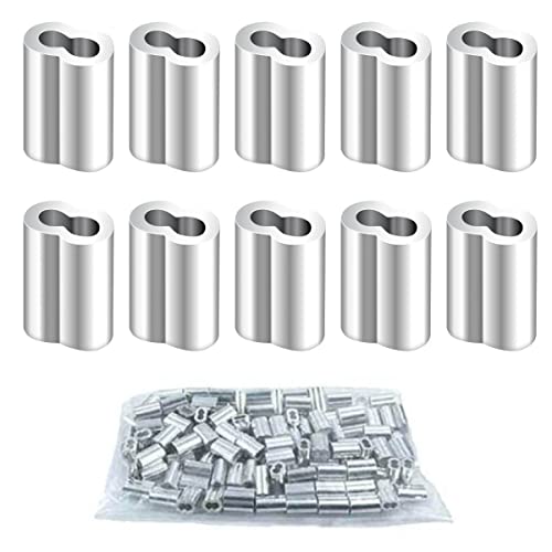 ワイヤーロー プスリーブ 1mm 150個パック アルミ製ワイヤーロープ固定スリーブ オーバル形状 圧着機対応 アルミニウム合金 クランプ用具 ケーブルクリンプリング 8字型デザイン ハンドプレス対応 送料無料