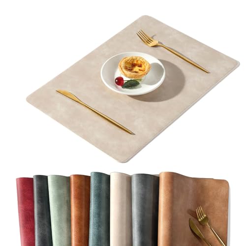 ランチョンマット 高品質 合皮レザー 北欧 撥水 防汚 断熱 滑り止め 丸洗いOK 清潔しやすい 華やか 飾り 家庭用 レストラン用 オフホワイト 43cm×30cm 6枚セット