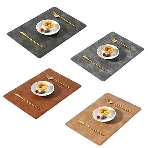 ランチョンマット 4枚セット 高品質 合皮レザー 北欧 撥水 防汚 断熱 滑り止め 丸洗いOK 清潔しやすい 華やか 飾り 家庭用 レストラン用 ブラック+グレー+ブラウン+レッドブラウン 43cm×30cm