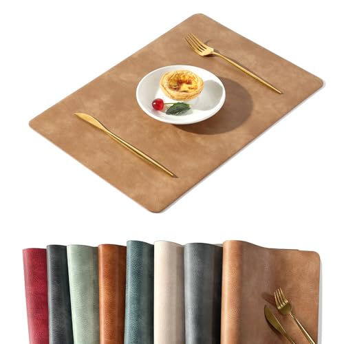 ランチョンマット 高品質 合皮レザー 北欧 撥水 防汚 断熱 滑り止め 丸洗いOK 清潔しやすい 華やか 飾り 家庭用 レストラン用 ラインブラウン 43cm×30cm 2枚セット