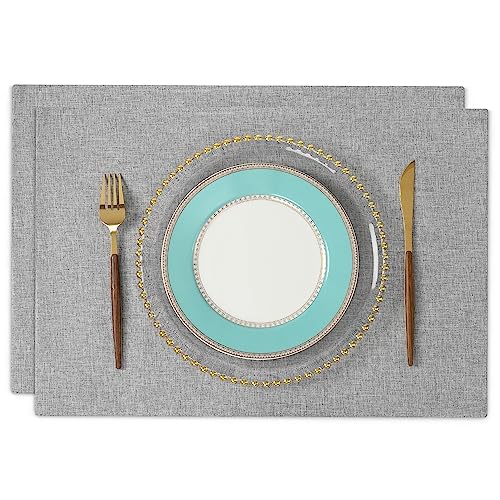 ランチョンマット 布製 綿麻 二層生地縫製 丸洗い可 無地 和風 柔軟性 滑り止め 断熱 おしゃれ テーブルマット お手入れ簡単(横48cm×縦33cm 2枚セット ライトグレー) 送料無料