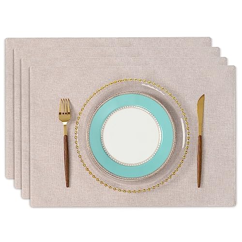 ランチョンマット 布製 綿麻 二層生地縫製 丸洗い可 無地 和風 柔軟性 滑り止め 断熱 おしゃれ テーブルマット お手入れ簡単(横48cm×縦33cm 4枚セット 亜麻ホワイト) 送料無料