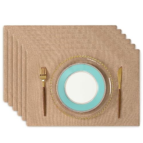 ランチョンマット 布製 綿麻 二層生地縫製 丸洗い可 無地 和風 柔軟性 滑り止め 断熱 おしゃれ テーブルマット お手入れ簡単(横48cm×縦33cm 6枚セット シャンパンブラウン)