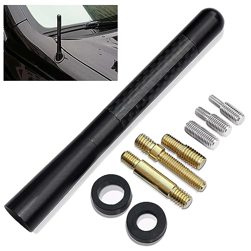 ショートアンテナ 車アンテナ AM / FM アンテナ 汎用 高感度 マストカーボンファイバー アンテナ 12cm ..