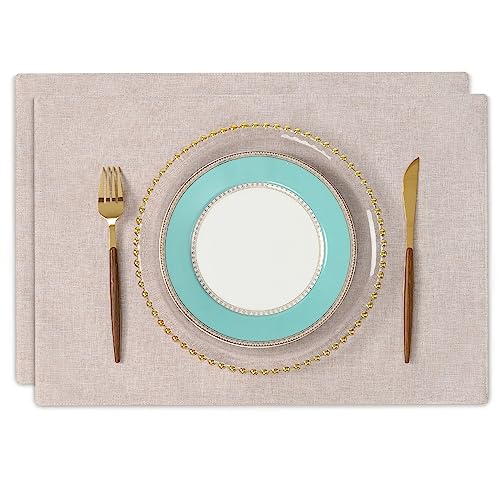 ランチョンマット 布製 綿麻 二層生地縫製 丸洗い可 無地 和風 柔軟性 滑り止め 断熱 おしゃれ テーブルマット お手入れ簡単(横48cm×縦33cm 2枚セット 亜麻ホワイト)N 送料無料