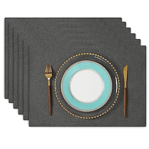 ランチョンマット 布製 綿麻 二層生地縫製 丸洗い可 無地 和風 柔軟性 滑り止め 断熱 おしゃれ テーブルマット お手入れ簡単(横48cm×縦33cm 6枚セット ダークグレー)N