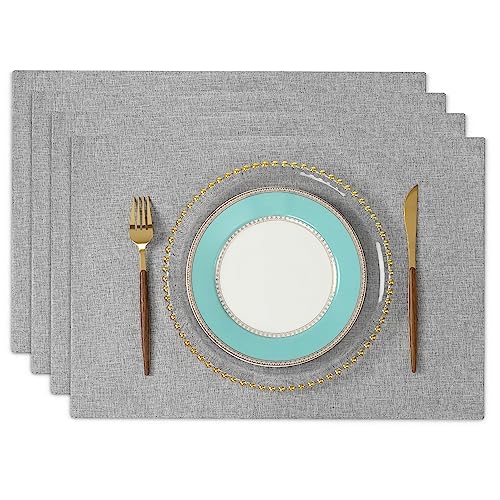 ランチョンマット 布製 綿麻 二層生地縫製 丸洗い可 無地 和風 柔軟性 滑り止め 断熱 おしゃれ テーブルマット お手入れ簡単(横48cm×縦33cm 4枚セット ライトグレー)N