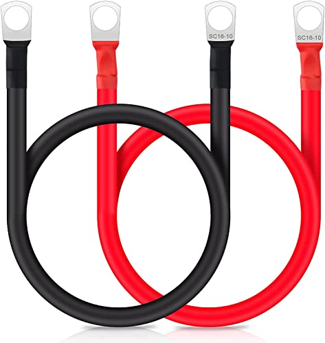 50cm 16mm2 バッテリー増設ケーブル インバーター（最大100A）並列 ケーブル 電気機器用ビニル絶縁電線 KIV線ケーブル(赤 黒セット)+両側丸型圧着端子 送料無料