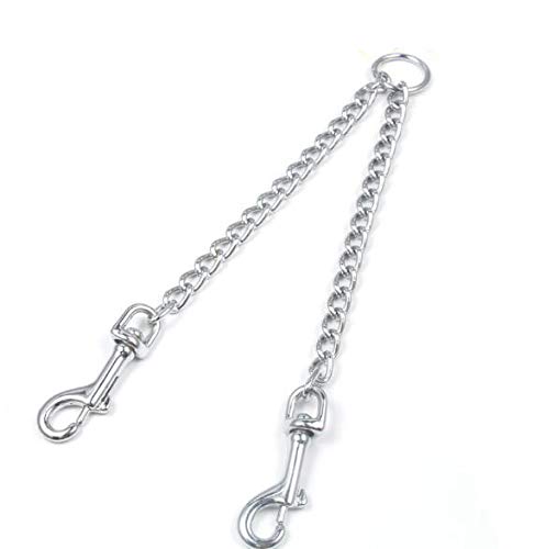 リード 二頭引き 犬用リード 金属製 ペットリード 噛み切れ防止 丈夫 強力 絡まない 中型犬 小型犬 散..