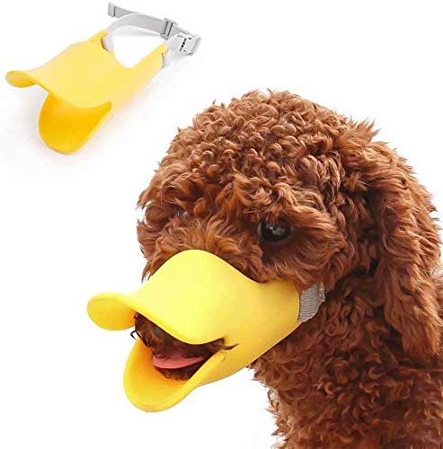 犬用マズル 口輪 犬アヒル口セット シリコン犬口 ペットシリコンゴムセット 犬調節セット 噛み防止 家具破壊防止 (M イエロー)
