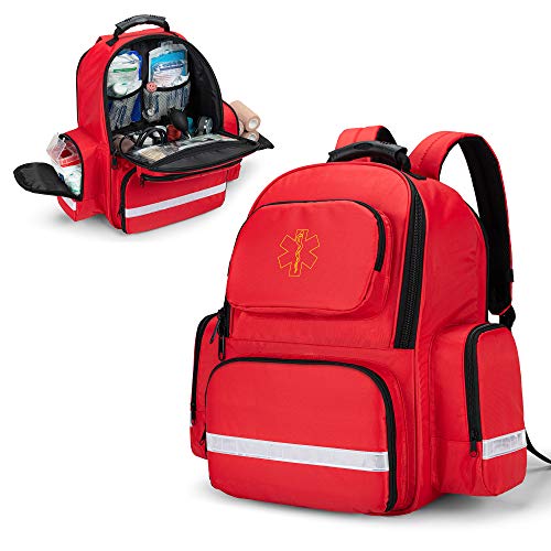 救急リュック 救急バッグ メディカルリュック 防災 大容量 メディカルバッグ (レッド)