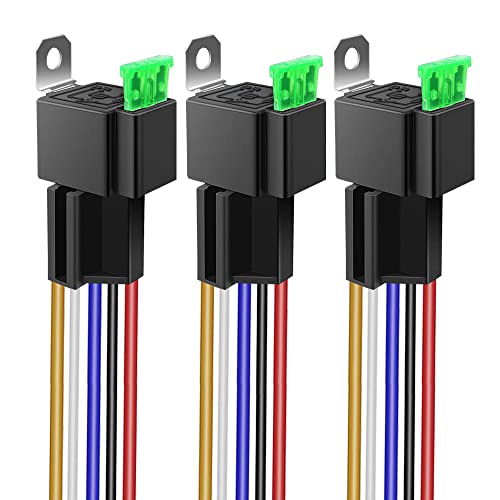 24V ヒューズリレースイッチ 12 AWG ハーネスセット 内蔵ダイオード付き 30A ATO / ATC ブレードヒューズ 5ピン SPDT 自動車用電気リレー