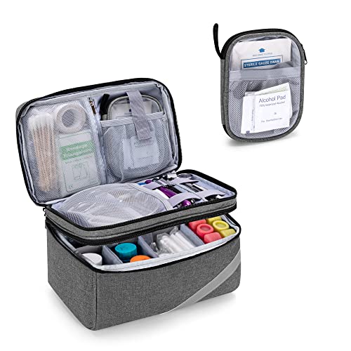 メディカルバッグ 救急バッグ 二層式 医療バッグ 家庭用 救急箱 (グレー)