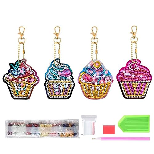 ダイヤモンドアート キーホルダー アイスクリーム キット 4個セット かわいい 小さなペンダント 子供 初心者 DIY手作り 手工芸品 財布 キーペンダント 装飾用 送料無料