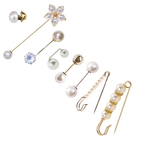 ブローチ 人工真珠 安全ブローチピン 8個 ストールピン 合金 双頭 装飾用 プレゼント 安全ピン 滑り止めピン ケース付き 襟ピン スカーフ留め パーティー パール 結婚式 (A) 送料無料