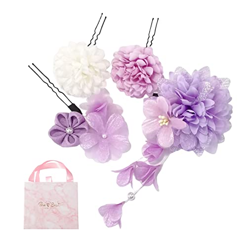 髪飾り 4点セット お花 ヘアアクセサリー 髪留め Uピン 成人式 結婚式 七五三 卒業式 夏祭り 花火大会 花見 お正月 披露宴 パーティー 髪飾り ヘッドド...
