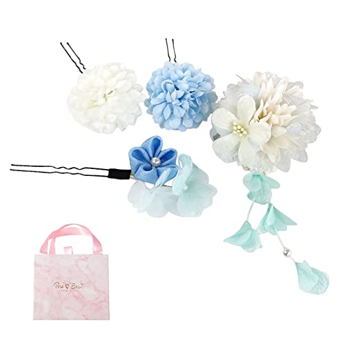 髪飾り 4点セット お花 ヘアアクセサリー 髪留め Uピン 成人式 結婚式 七五三 卒業式 夏祭り 花火大会 花見 お正月 披露宴 パーティー 髪飾り ヘッドド...