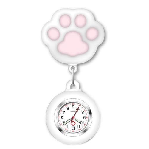 ナースウォッチ 可愛懐中時計 ポケットウォッチ逆さ文字盤 見やすい看護師医療所 スタッフ用 (白猫の爪..