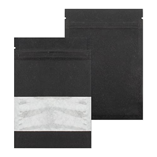 100枚入 クラフト紙 包装袋 チャック袋 透明窓 包装バッグ ヒートシール チャック DIY ティー ナッツ 小型 菓子袋 小物 手作り 保管袋 再封可能 (9*13cm ブラック)