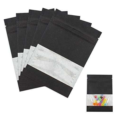 100枚入 クラフト紙 包装袋 チャック袋 透明窓 包装バッグ ヒートシール チャック DIY ティー ナッツ 小型 菓子袋 小物 手作り 保管袋 再封可能 (7*9cm ブラック)
