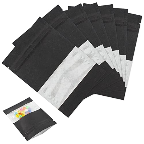 100枚入 クラフト紙 包装袋 チャック袋 透明窓 包装バッグ ヒートシール チャック DIY ティー ナッツ 小型 菓子袋 小物 手作り 保管袋 再封可能 (13*18cm ブラック)