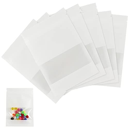 100枚入 クラフト紙 包装袋 チャック袋 透明窓 包装バッグ ヒートシール チャック DIY ティー ナッツ 小型 菓子袋 小物 手作り 保管袋 再封可能 (13*18cm ホワイト)