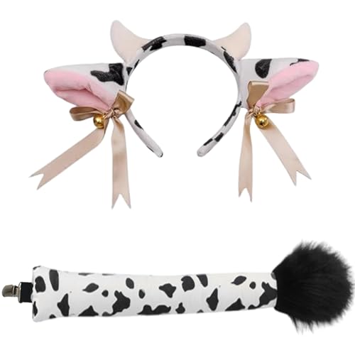 動物 牛の耳 カチューシャ コスプレ小道具 牛耳コスプレ けもの耳 しっぽ 変身 仮装 ハロウィーン クリ..