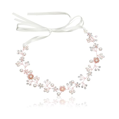 髪飾り 花 パール 花かんむり リボン ホワイト ヘッドドレス クリスタルビーズ 花冠 ヘアアクセサリー ..