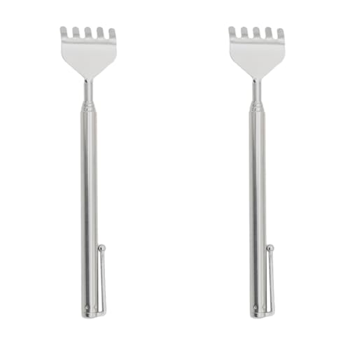 2本入り 孫の手 ステンレス 伸縮自在 背中掻きブラシ 軽量 コンパクト 携帯にも便利 かゆいところに手が届く (シルバー) 送料無料