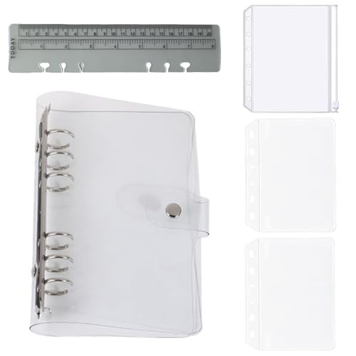 システム手帳 PVC バインダー ミニ6穴手帳 ポケットサイズ PVCクリア素材 柔らかい ボダン付 ...